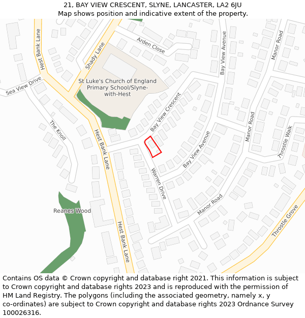 21, BAY VIEW CRESCENT, SLYNE, LANCASTER, LA2 6JU: Location map and indicative extent of plot