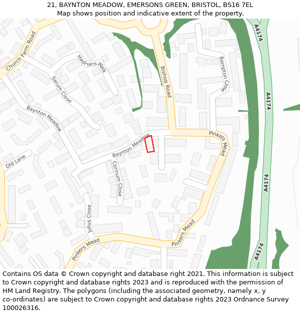 21, BAYNTON MEADOW, EMERSONS GREEN, BRISTOL, BS16 7EL: Location map and indicative extent of plot
