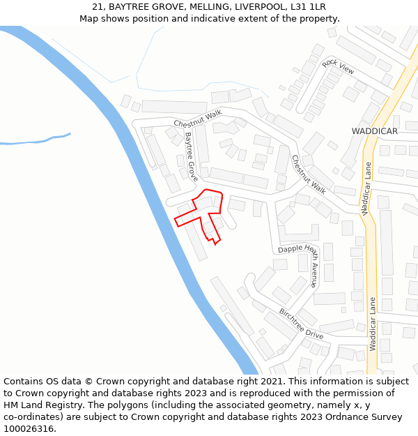 21, BAYTREE GROVE, MELLING, LIVERPOOL, L31 1LR: Location map and indicative extent of plot