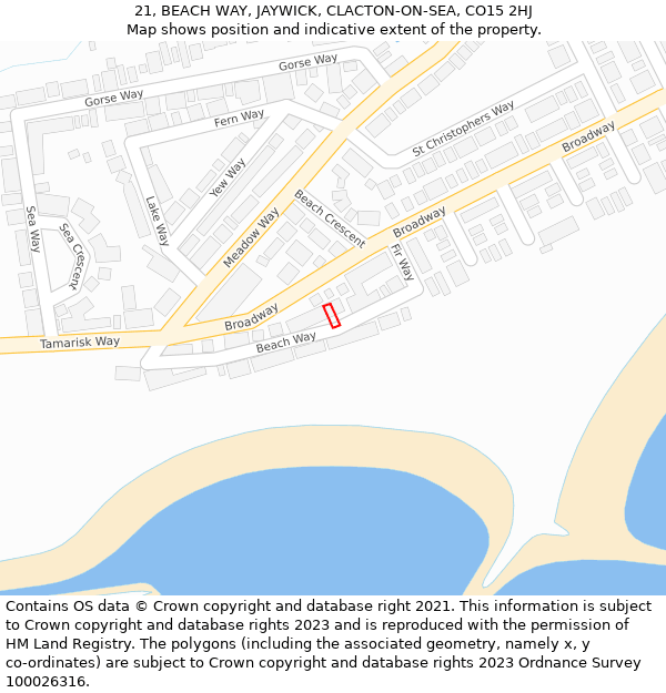 21, BEACH WAY, JAYWICK, CLACTON-ON-SEA, CO15 2HJ: Location map and indicative extent of plot