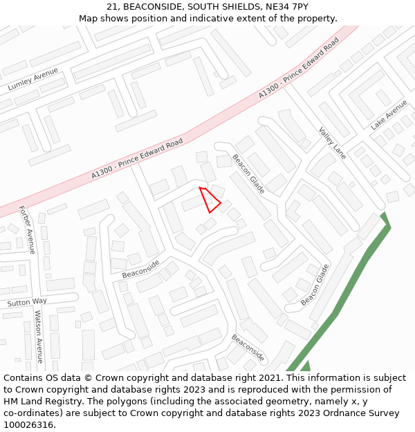 21, BEACONSIDE, SOUTH SHIELDS, NE34 7PY: Location map and indicative extent of plot