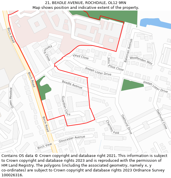 21, BEADLE AVENUE, ROCHDALE, OL12 9RN: Location map and indicative extent of plot