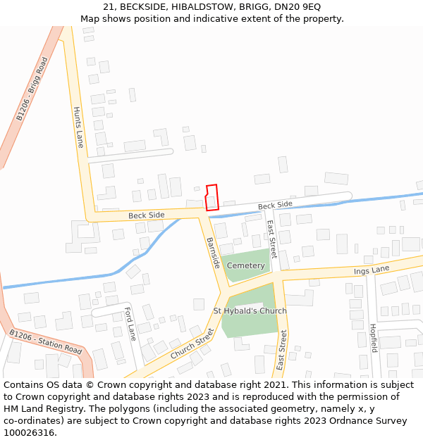 21, BECKSIDE, HIBALDSTOW, BRIGG, DN20 9EQ: Location map and indicative extent of plot