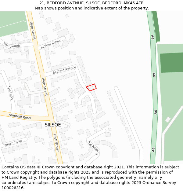 21, BEDFORD AVENUE, SILSOE, BEDFORD, MK45 4ER: Location map and indicative extent of plot