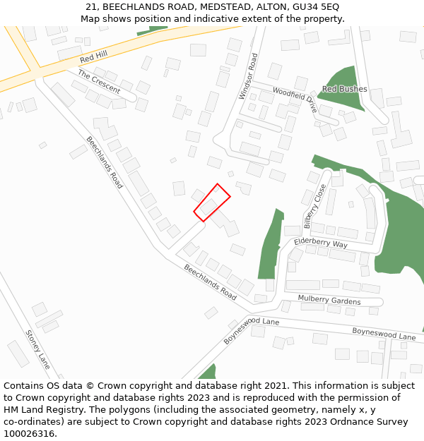 21, BEECHLANDS ROAD, MEDSTEAD, ALTON, GU34 5EQ: Location map and indicative extent of plot
