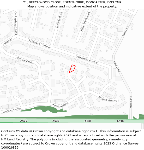 21, BEECHWOOD CLOSE, EDENTHORPE, DONCASTER, DN3 2NP: Location map and indicative extent of plot