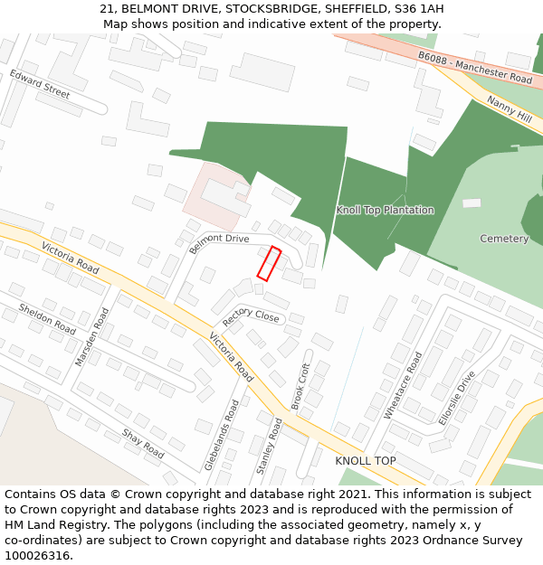21, BELMONT DRIVE, STOCKSBRIDGE, SHEFFIELD, S36 1AH: Location map and indicative extent of plot