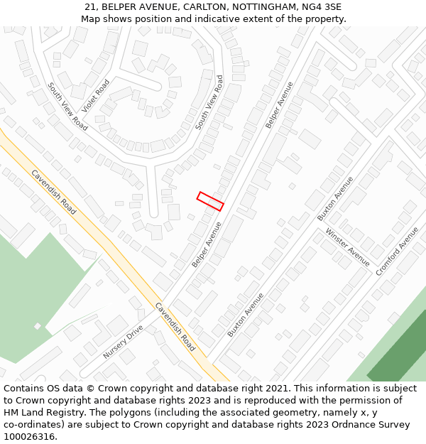 21, BELPER AVENUE, CARLTON, NOTTINGHAM, NG4 3SE: Location map and indicative extent of plot