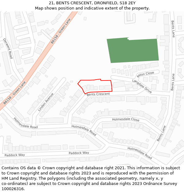 21, BENTS CRESCENT, DRONFIELD, S18 2EY: Location map and indicative extent of plot