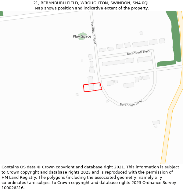 21, BERANBURH FIELD, WROUGHTON, SWINDON, SN4 0QL: Location map and indicative extent of plot