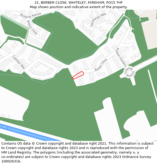21, BERBER CLOSE, WHITELEY, FAREHAM, PO15 7HF: Location map and indicative extent of plot