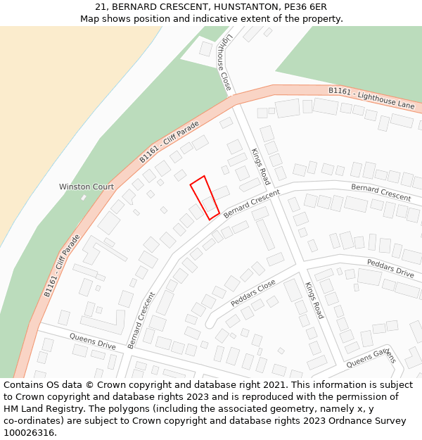 21, BERNARD CRESCENT, HUNSTANTON, PE36 6ER: Location map and indicative extent of plot