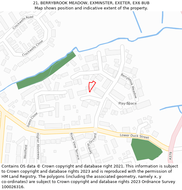 21, BERRYBROOK MEADOW, EXMINSTER, EXETER, EX6 8UB: Location map and indicative extent of plot