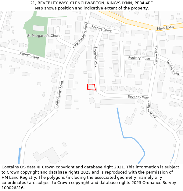 21, BEVERLEY WAY, CLENCHWARTON, KING'S LYNN, PE34 4EE: Location map and indicative extent of plot