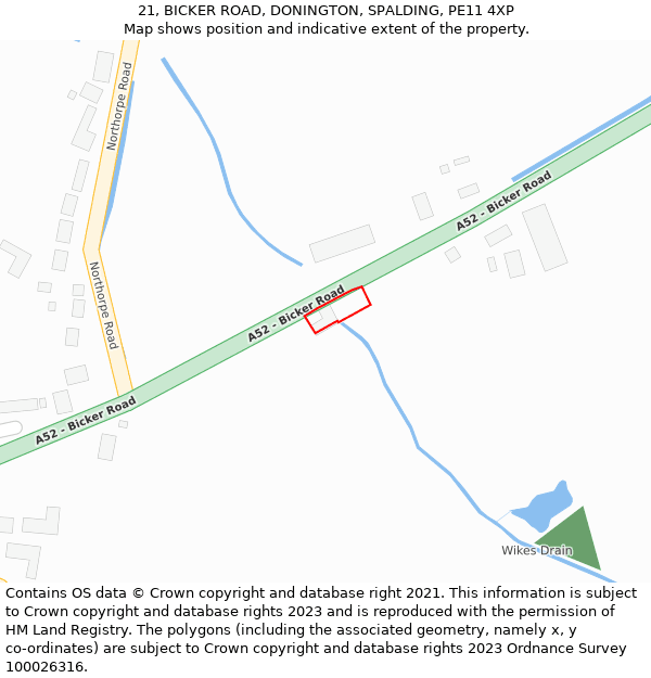 21, BICKER ROAD, DONINGTON, SPALDING, PE11 4XP: Location map and indicative extent of plot