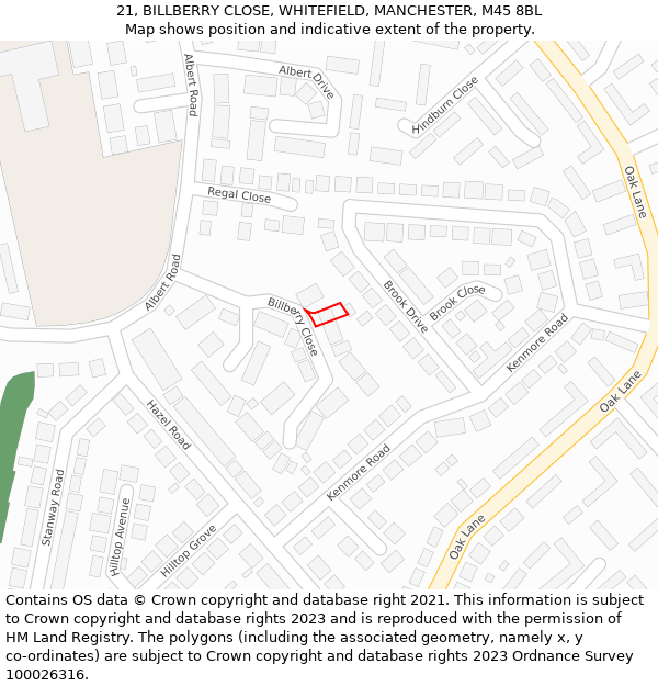 21, BILLBERRY CLOSE, WHITEFIELD, MANCHESTER, M45 8BL: Location map and indicative extent of plot