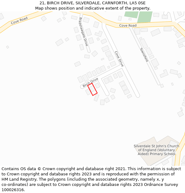 21, BIRCH DRIVE, SILVERDALE, CARNFORTH, LA5 0SE: Location map and indicative extent of plot