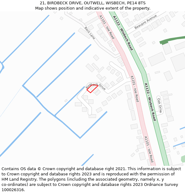 21, BIRDBECK DRIVE, OUTWELL, WISBECH, PE14 8TS: Location map and indicative extent of plot