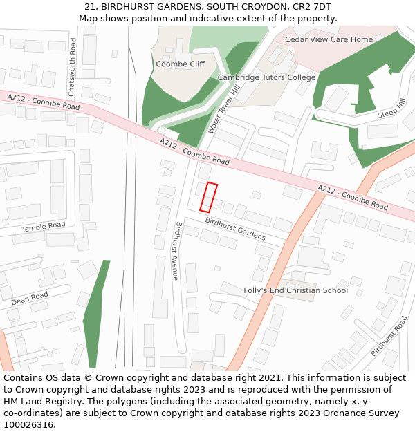 21, BIRDHURST GARDENS, SOUTH CROYDON, CR2 7DT: Location map and indicative extent of plot