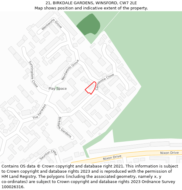 21, BIRKDALE GARDENS, WINSFORD, CW7 2LE: Location map and indicative extent of plot