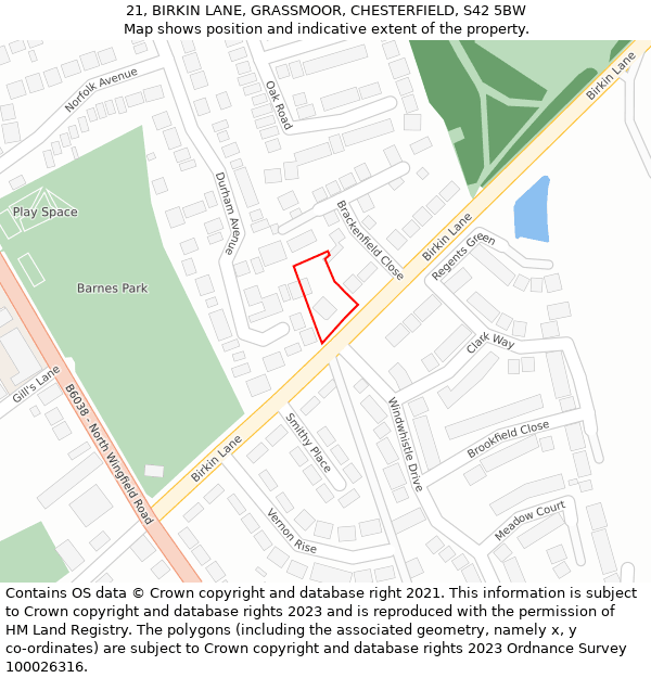 21, BIRKIN LANE, GRASSMOOR, CHESTERFIELD, S42 5BW: Location map and indicative extent of plot