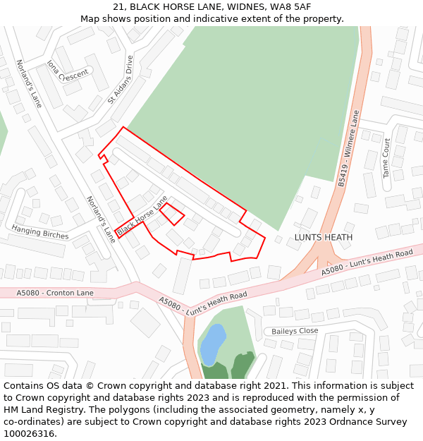 21, BLACK HORSE LANE, WIDNES, WA8 5AF: Location map and indicative extent of plot