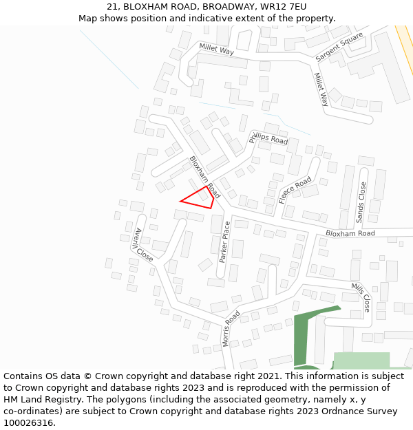 21, BLOXHAM ROAD, BROADWAY, WR12 7EU: Location map and indicative extent of plot