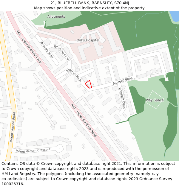 21, BLUEBELL BANK, BARNSLEY, S70 4NJ: Location map and indicative extent of plot