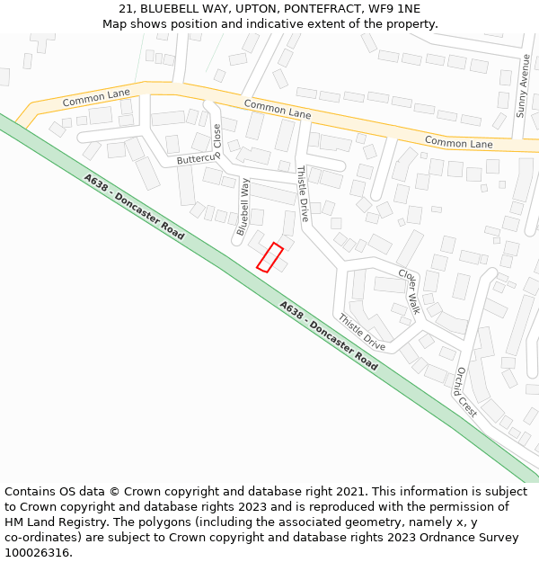 21, BLUEBELL WAY, UPTON, PONTEFRACT, WF9 1NE: Location map and indicative extent of plot