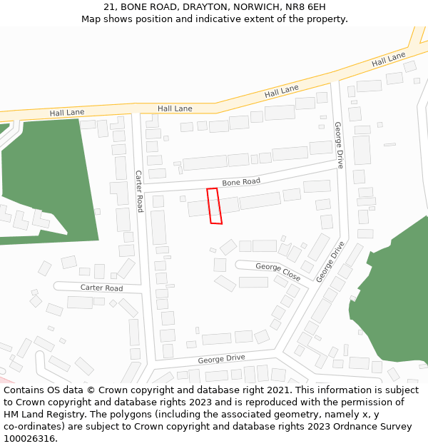 21, BONE ROAD, DRAYTON, NORWICH, NR8 6EH: Location map and indicative extent of plot