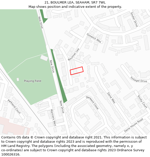 21, BOULMER LEA, SEAHAM, SR7 7WL: Location map and indicative extent of plot