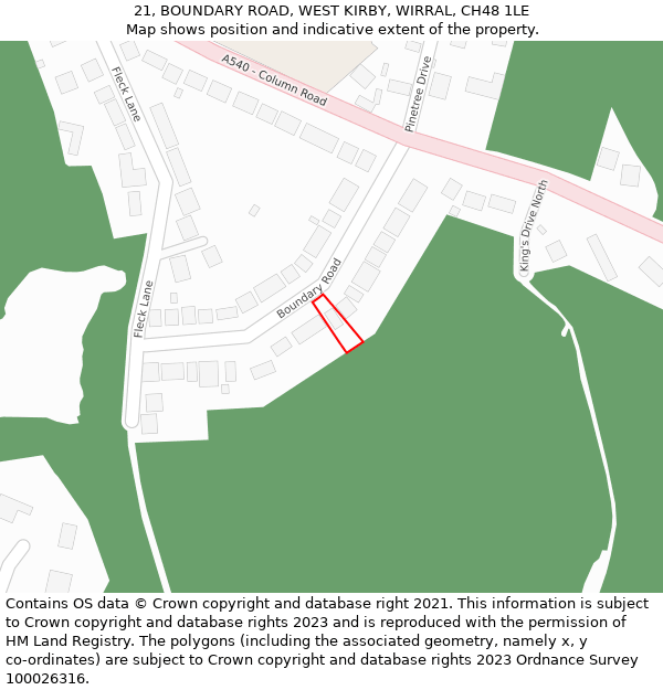 21, BOUNDARY ROAD, WEST KIRBY, WIRRAL, CH48 1LE: Location map and indicative extent of plot