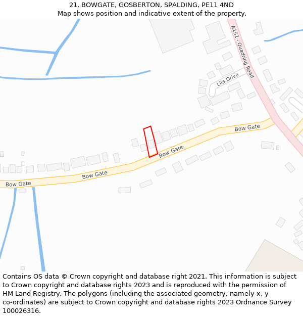 21, BOWGATE, GOSBERTON, SPALDING, PE11 4ND: Location map and indicative extent of plot