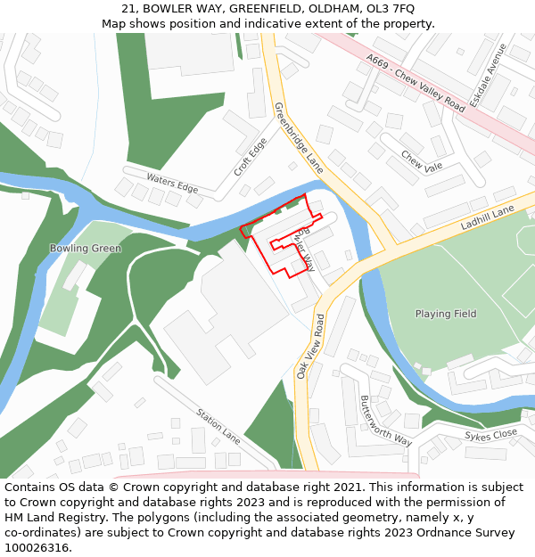 21, BOWLER WAY, GREENFIELD, OLDHAM, OL3 7FQ: Location map and indicative extent of plot