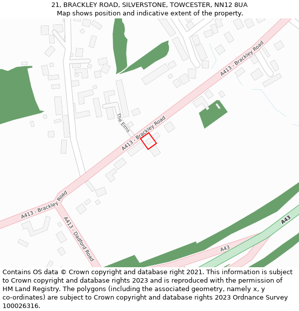 21, BRACKLEY ROAD, SILVERSTONE, TOWCESTER, NN12 8UA: Location map and indicative extent of plot
