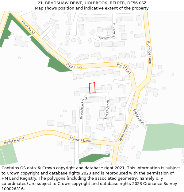 21, BRADSHAW DRIVE, HOLBROOK, BELPER, DE56 0SZ: Location map and indicative extent of plot