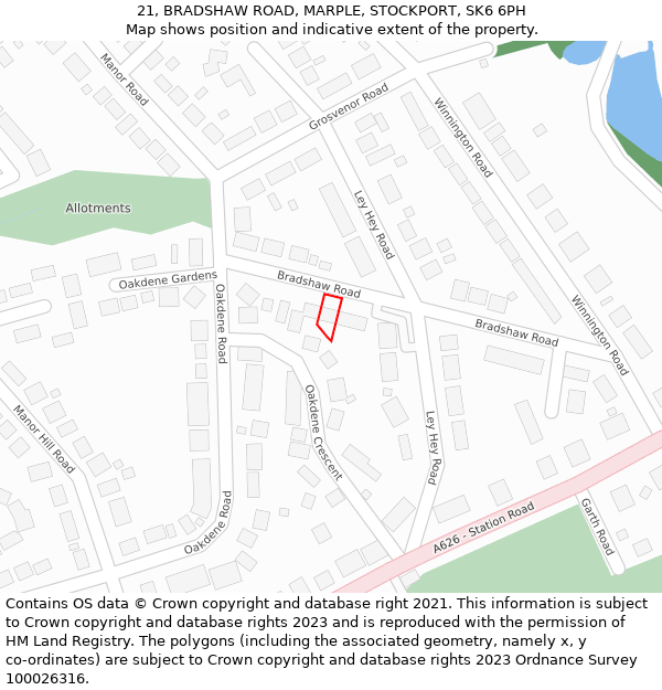 21, BRADSHAW ROAD, MARPLE, STOCKPORT, SK6 6PH: Location map and indicative extent of plot