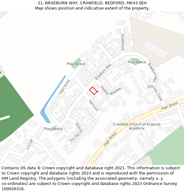 21, BRAEBURN WAY, CRANFIELD, BEDFORD, MK43 0EH: Location map and indicative extent of plot