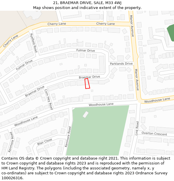 21, BRAEMAR DRIVE, SALE, M33 4WJ: Location map and indicative extent of plot