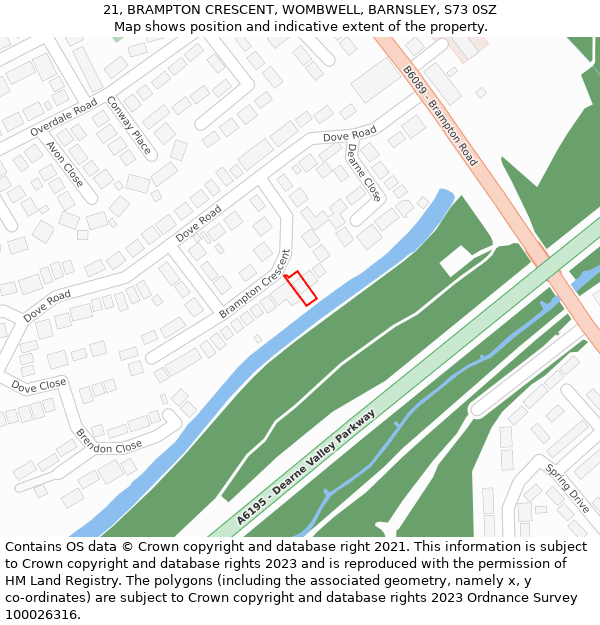 21, BRAMPTON CRESCENT, WOMBWELL, BARNSLEY, S73 0SZ: Location map and indicative extent of plot