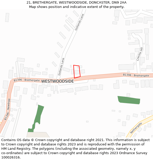 21, BRETHERGATE, WESTWOODSIDE, DONCASTER, DN9 2AA: Location map and indicative extent of plot