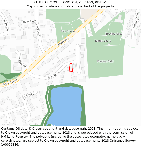 21, BRIAR CROFT, LONGTON, PRESTON, PR4 5ZF: Location map and indicative extent of plot