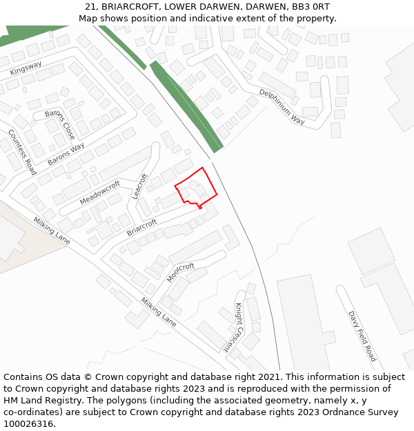 21, BRIARCROFT, LOWER DARWEN, DARWEN, BB3 0RT: Location map and indicative extent of plot