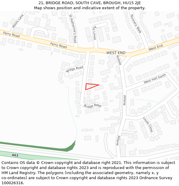 21, BRIDGE ROAD, SOUTH CAVE, BROUGH, HU15 2JE: Location map and indicative extent of plot