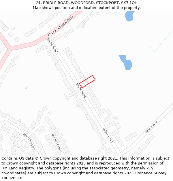 21, BRIDLE ROAD, WOODFORD, STOCKPORT, SK7 1QH: Location map and indicative extent of plot