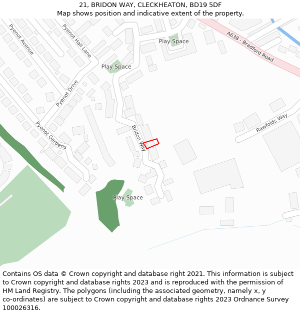 21, BRIDON WAY, CLECKHEATON, BD19 5DF: Location map and indicative extent of plot