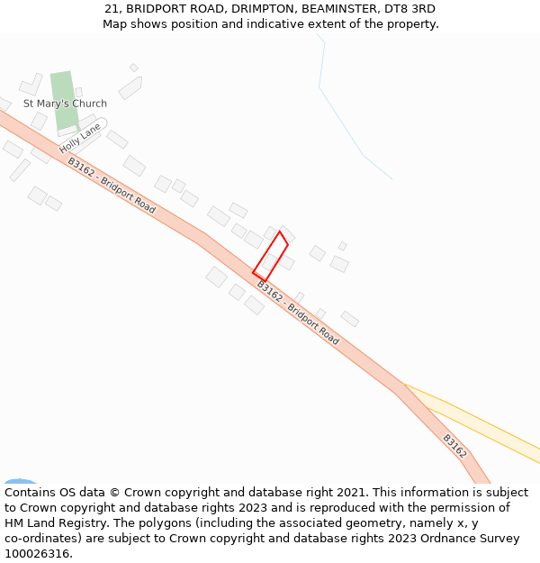 21, BRIDPORT ROAD, DRIMPTON, BEAMINSTER, DT8 3RD: Location map and indicative extent of plot