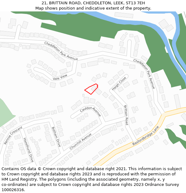 21, BRITTAIN ROAD, CHEDDLETON, LEEK, ST13 7EH: Location map and indicative extent of plot