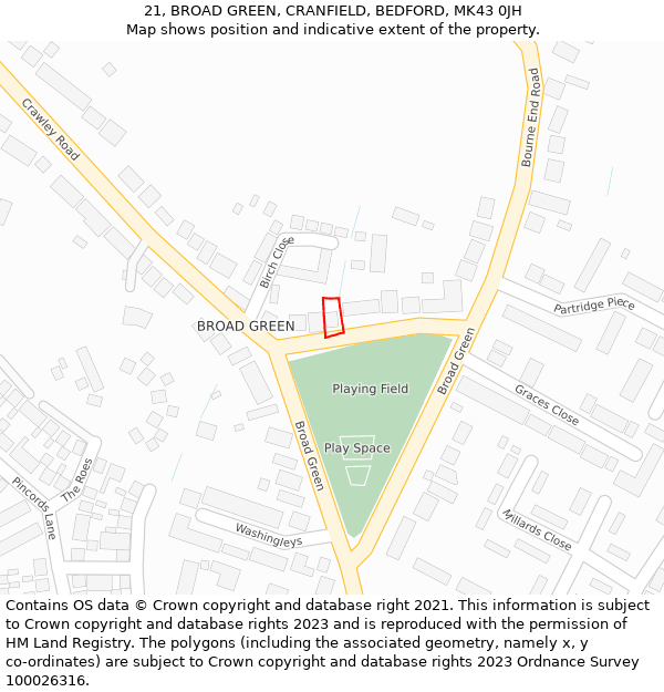 21, BROAD GREEN, CRANFIELD, BEDFORD, MK43 0JH: Location map and indicative extent of plot