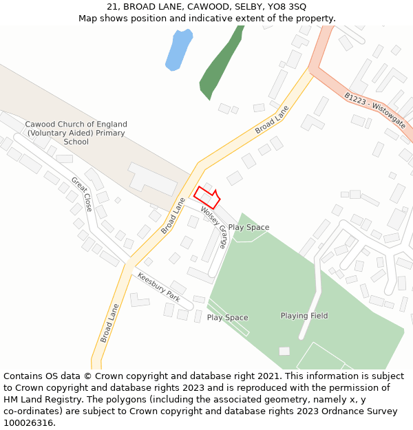 21, BROAD LANE, CAWOOD, SELBY, YO8 3SQ: Location map and indicative extent of plot